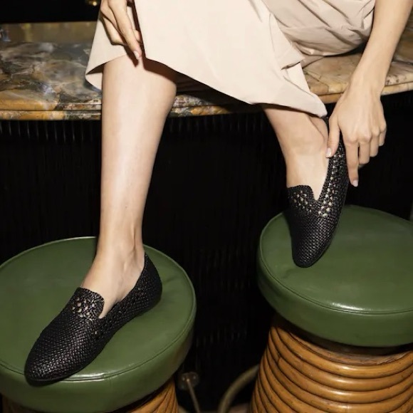 Birdies The Woven Starling Flat Loafer Black Faux Leather Smoking Slipper 7.5 - Picture 4 of 16